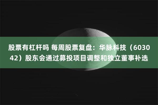 股票有杠杆吗 每周股票复盘：华脉科技（603042）股东会通过募投项目调整和独立董事补选