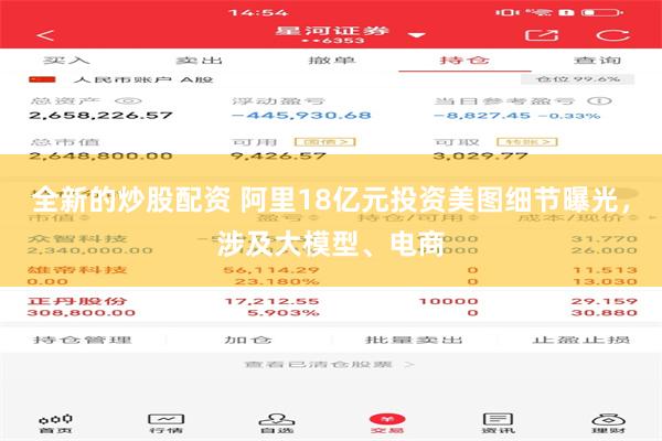 全新的炒股配资 阿里18亿元投资美图细节曝光,涉及大模型、电商